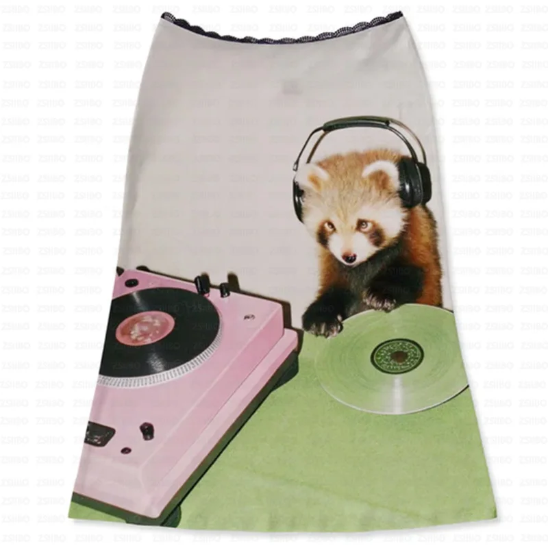 2000s Aesthetics Lace Stitching Sexy Street Emo Girl Personality Hip Skirt Summer Panda Funny Printing Kawaii Casual Short Skirt
