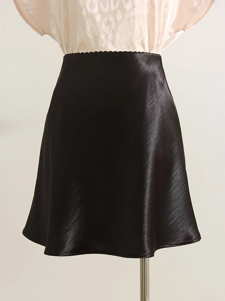 Summer Short Skirts For Women Office Wear Black A Line Luxury Mini Satin Skirt Ladies High Waist Simple Women's Skirts Silk