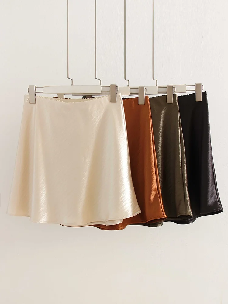 Summer Short Skirts For Women Office Wear Black A Line Luxury Mini Satin Skirt Ladies High Waist Simple Women's Skirts Silk