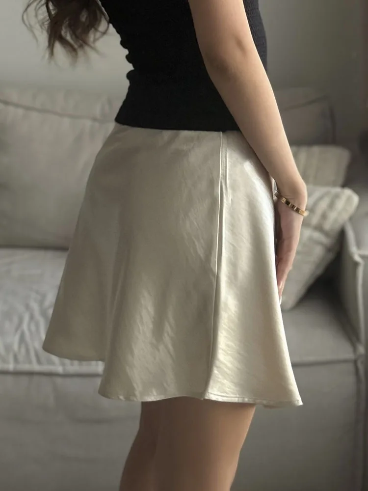 Summer Short Skirts For Women Office Wear Black A Line Luxury Mini Satin Skirt Ladies High Waist Simple Women's Skirts Silk
