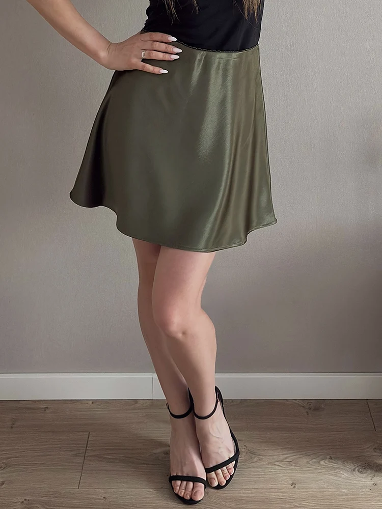 Summer Short Skirts For Women Office Wear Black A Line Luxury Mini Satin Skirt Ladies High Waist Simple Women's Skirts Silk