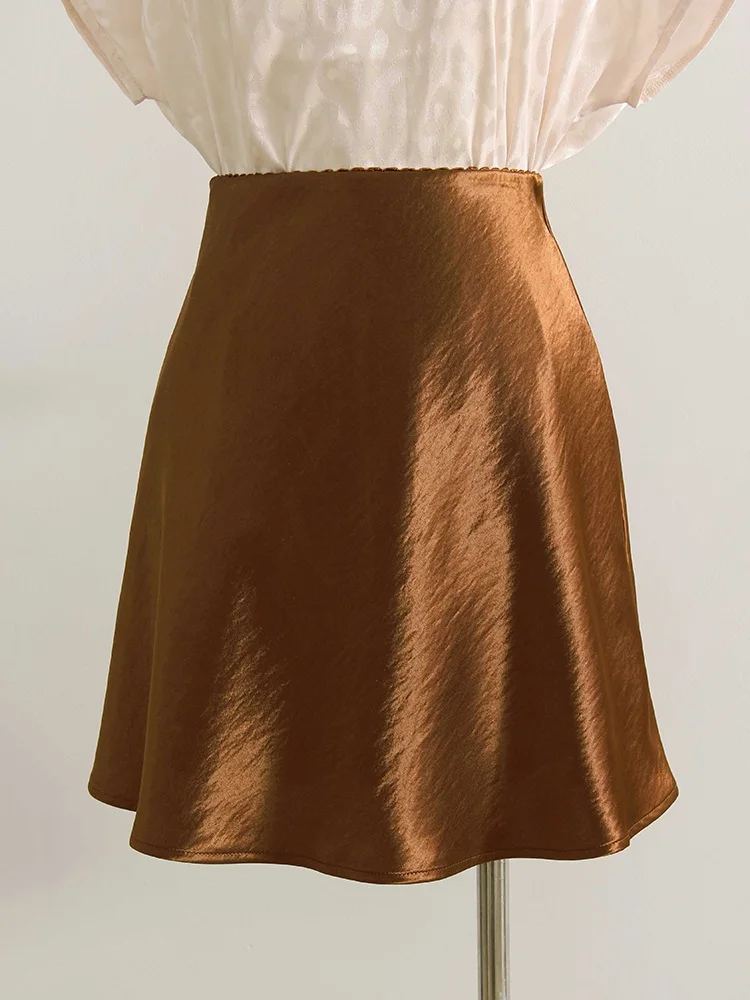 Summer Short Skirts For Women Office Wear Black A Line Luxury Mini Satin Skirt Ladies High Waist Simple Women's Skirts Silk