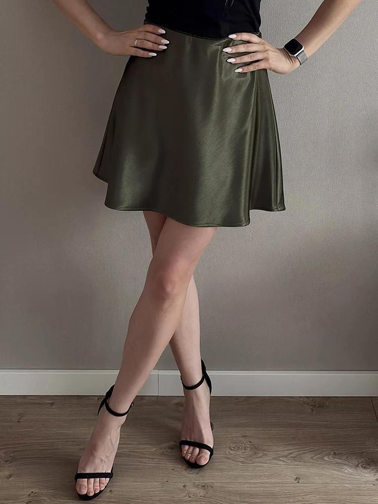 Summer Short Skirts For Women Office Wear Black A Line Luxury Mini Satin Skirt Ladies High Waist Simple Women's Skirts Silk