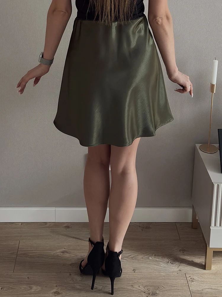 Summer Short Skirts For Women Office Wear Black A Line Luxury Mini Satin Skirt Ladies High Waist Simple Women's Skirts Silk