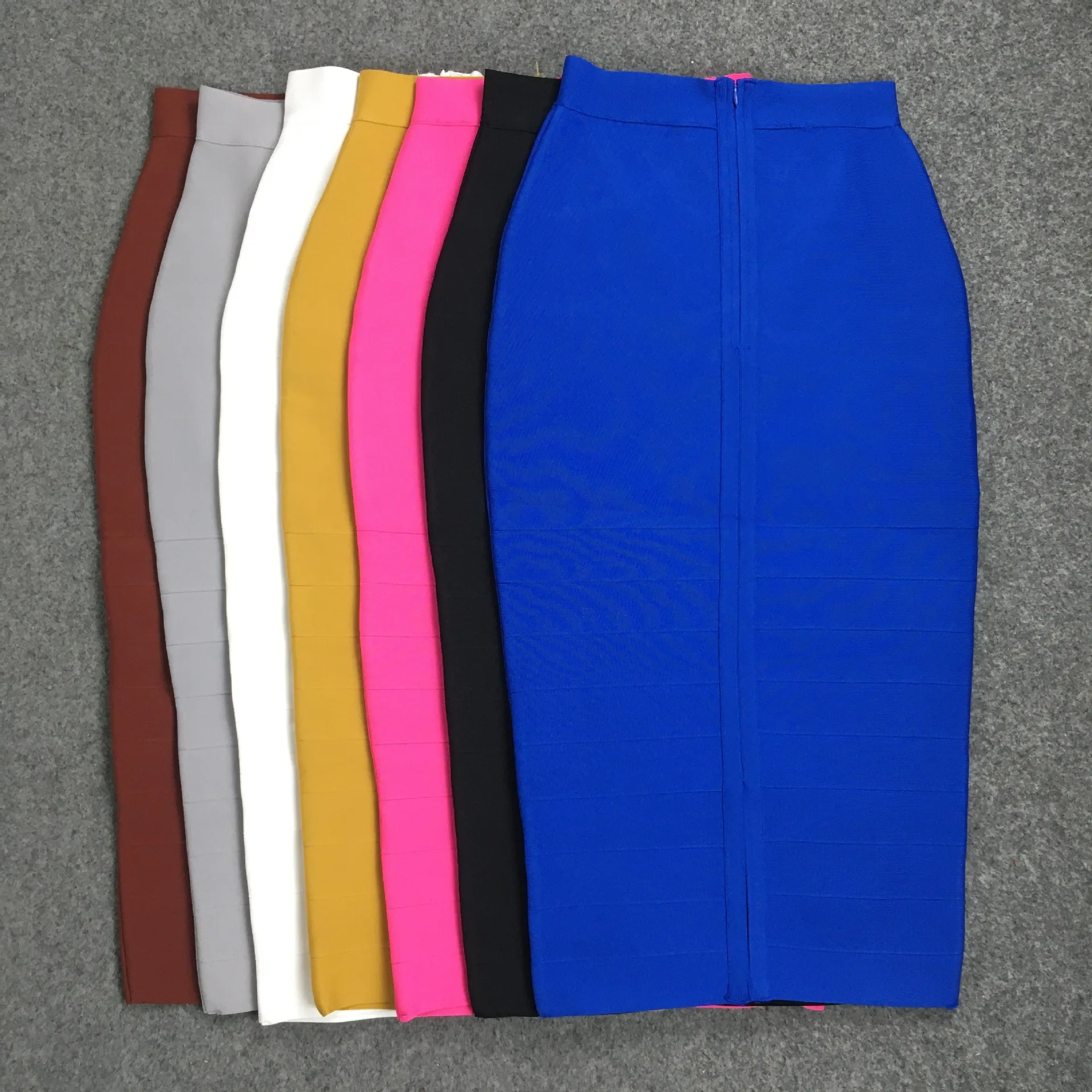 9 Colors Women Elegant Over Knee Bodycon Bandage Skirts Top Quality Elastic High Waist Office Lady Pencil Skirts High Street