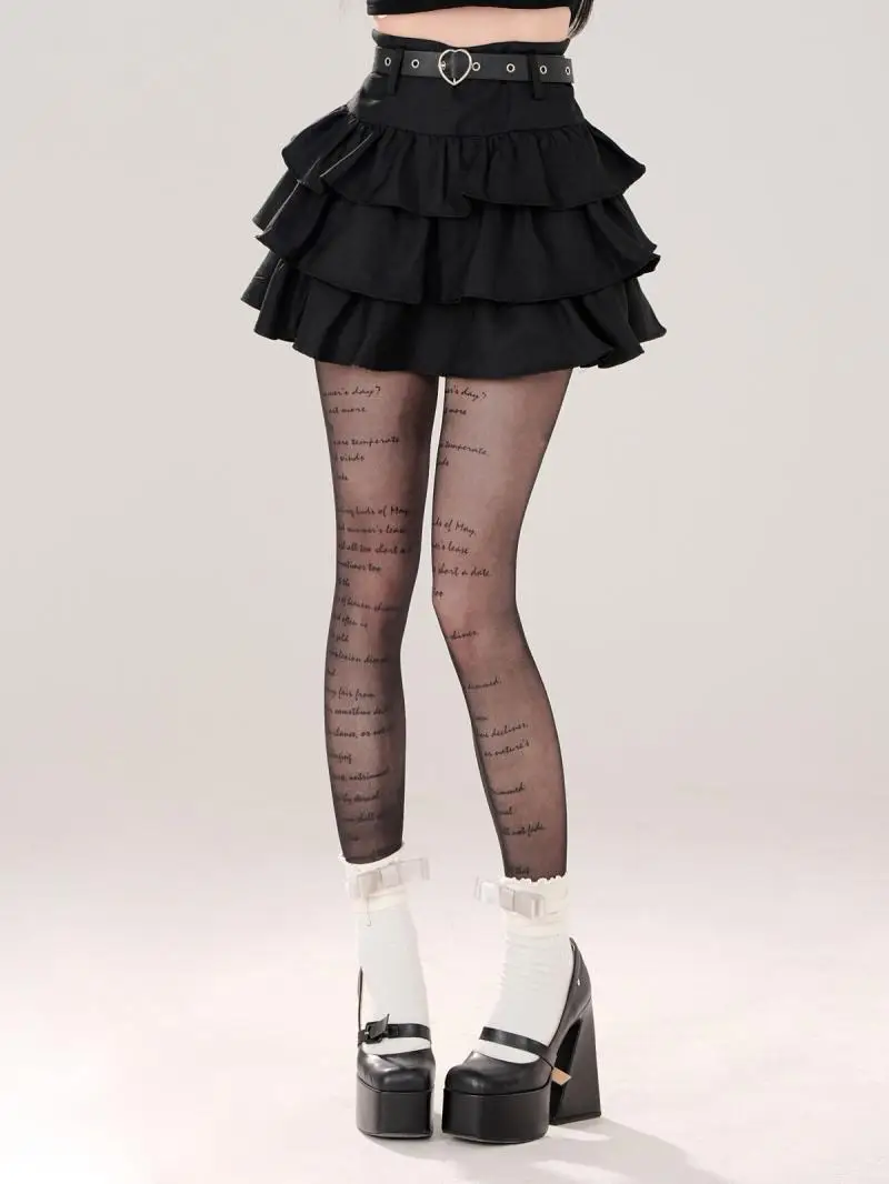 Belt Metal Chain Punk Mini Skirts for Women Summer High Waist Pleated Black Cake Skirt Woman Streetwear A Line Short Skirt Mujer
