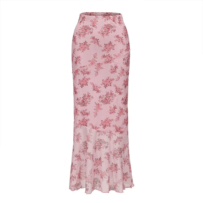2025 Flower Print Midi Skirt High Waist Long Skirts For Women Vintage Streetwear Skirt Summer Elegant Women's Skirts