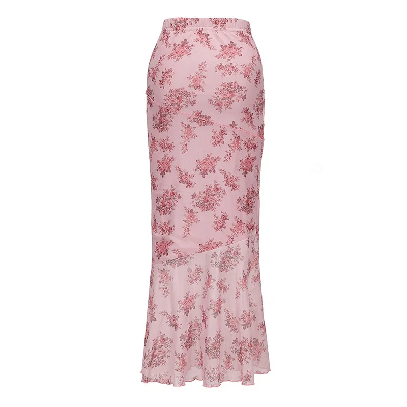 2025 Flower Print Midi Skirt High Waist Long Skirts For Women Vintage Streetwear Skirt Summer Elegant Women's Skirts