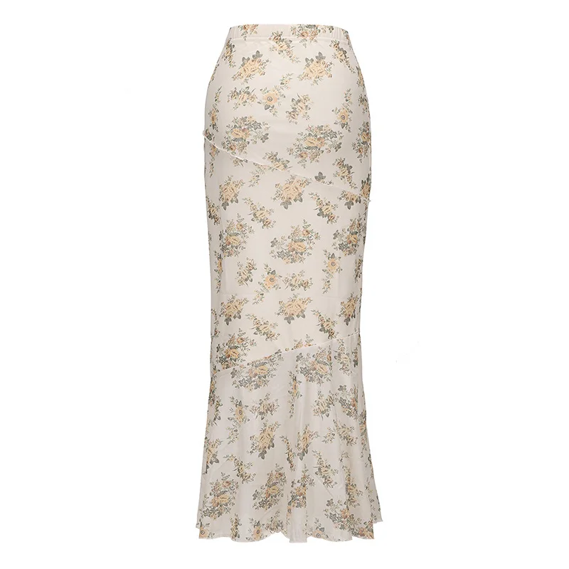 2025 Flower Print Midi Skirt High Waist Long Skirts For Women Vintage Streetwear Skirt Summer Elegant Women's Skirts