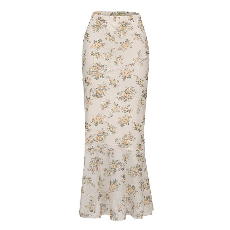 2025 Flower Print Midi Skirt High Waist Long Skirts For Women Vintage Streetwear Skirt Summer Elegant Women's Skirts
