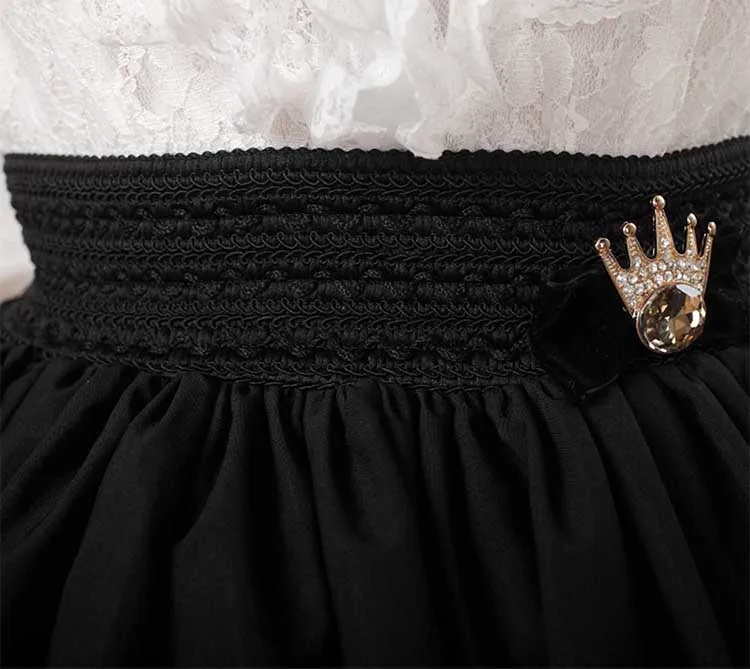 Black Chandelier Printed Fairy Tale Themed Lady's Pleated Lolita Skirt