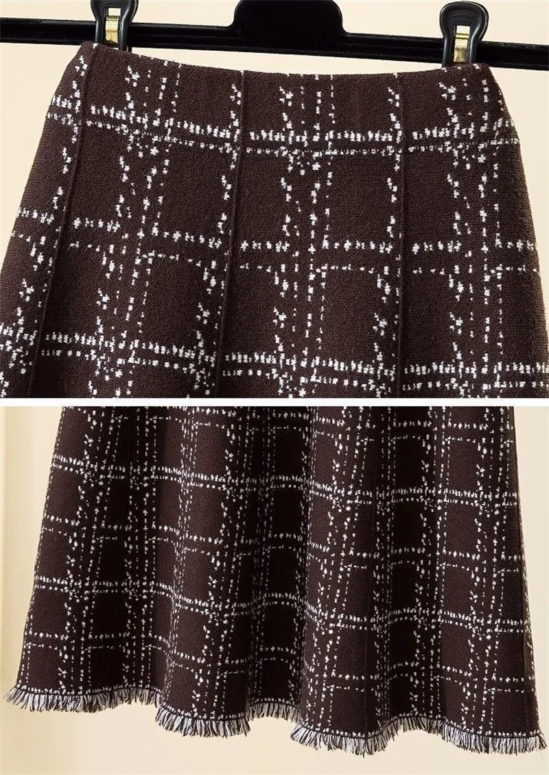 Autumn Winter Ladies Leisure Knitted Skirt Female Fashion Tassels Maxi Skirt Korean Women High Waist Lattice Long Skirts   ﻿