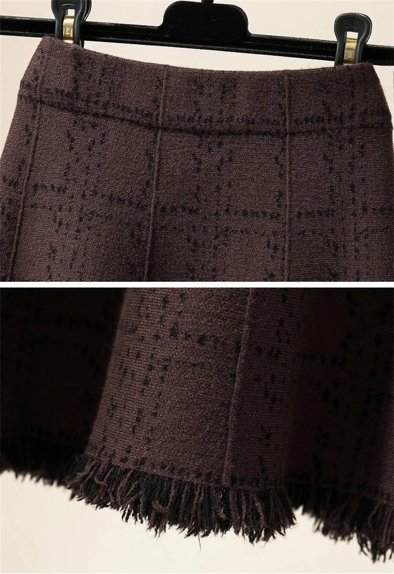 Autumn Winter Ladies Leisure Knitted Skirt Female Fashion Tassels Maxi Skirt Korean Women High Waist Lattice Long Skirts   ﻿