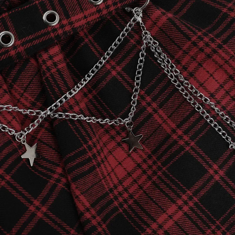 Punk Gothic Skirt Women Streetwear Harajuku Irregular Patchwork Red Plaid Skirt Hotsweet Y2k Clubwear Skirt