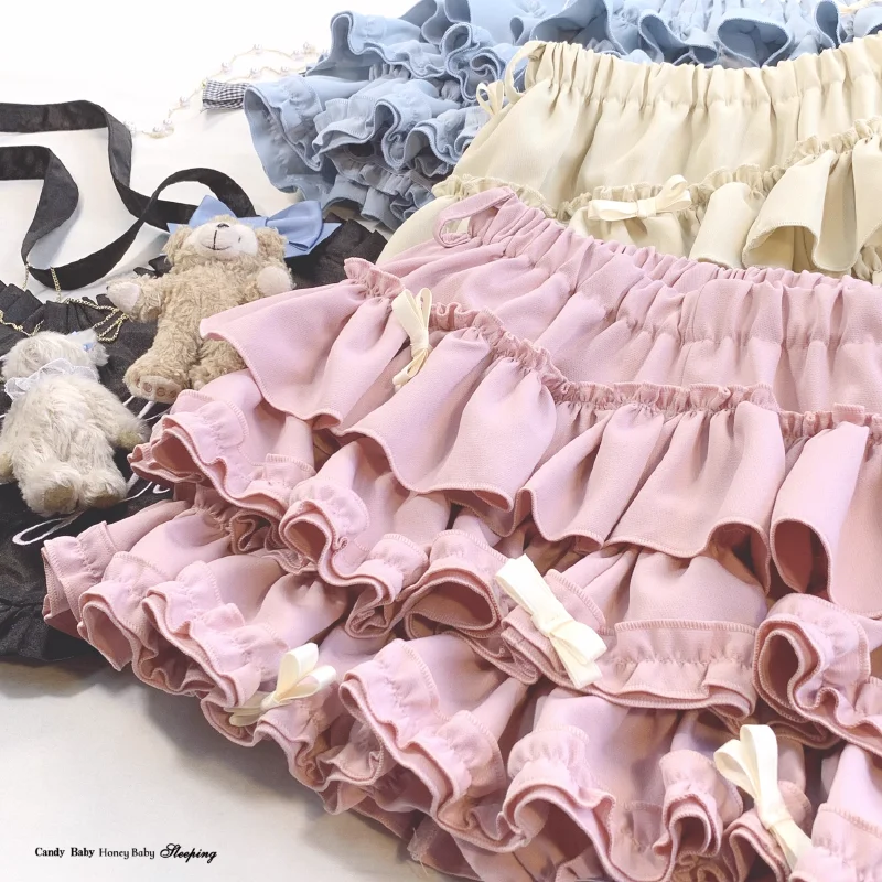 Y2K Sweet Ruffles Mini Skirt Women Kawaii Lolita Bow A Line Skirts Harajuku Japanese Cute High Waist Pink Blue Cake Skirt