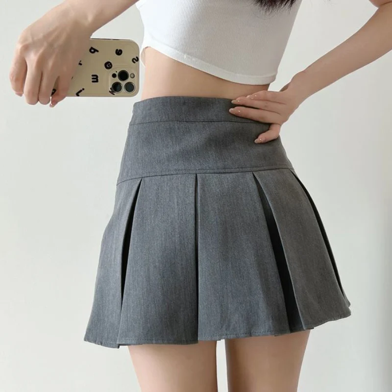 Jmprs High Waist Women Pleated Skirt Summer Fashion Jk Mini Skirts Korean School Uniform Black Grey Zipper Slim Girls Skirt