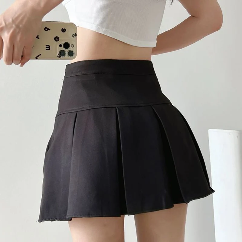 Jmprs High Waist Women Pleated Skirt Summer Fashion Jk Mini Skirts Korean School Uniform Black Grey Zipper Slim Girls Skirt