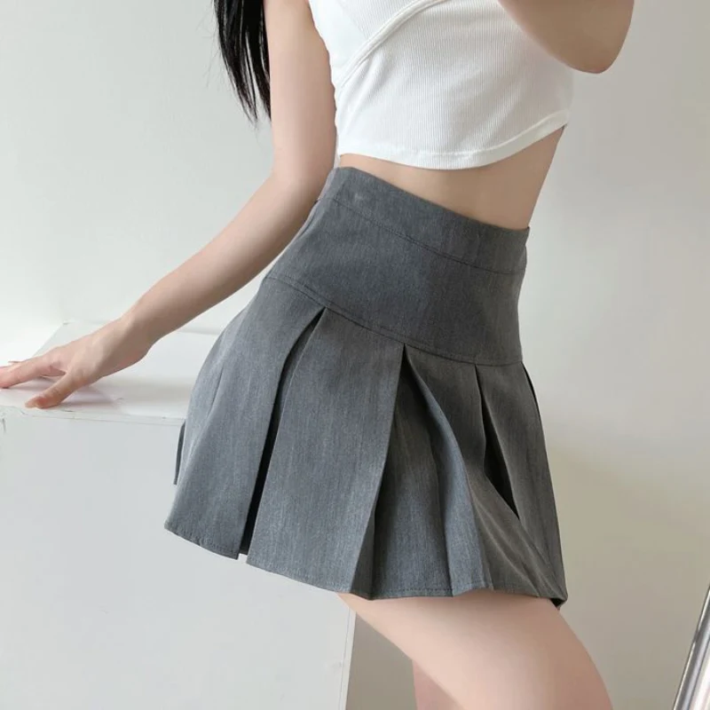 Jmprs High Waist Women Pleated Skirt Summer Fashion Jk Mini Skirts Korean School Uniform Black Grey Zipper Slim Girls Skirt