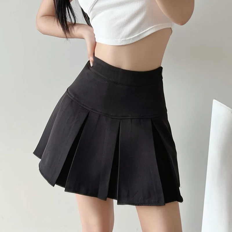 Jmprs High Waist Women Pleated Skirt Summer Fashion Jk Mini Skirts Korean School Uniform Black Grey Zipper Slim Girls Skirt