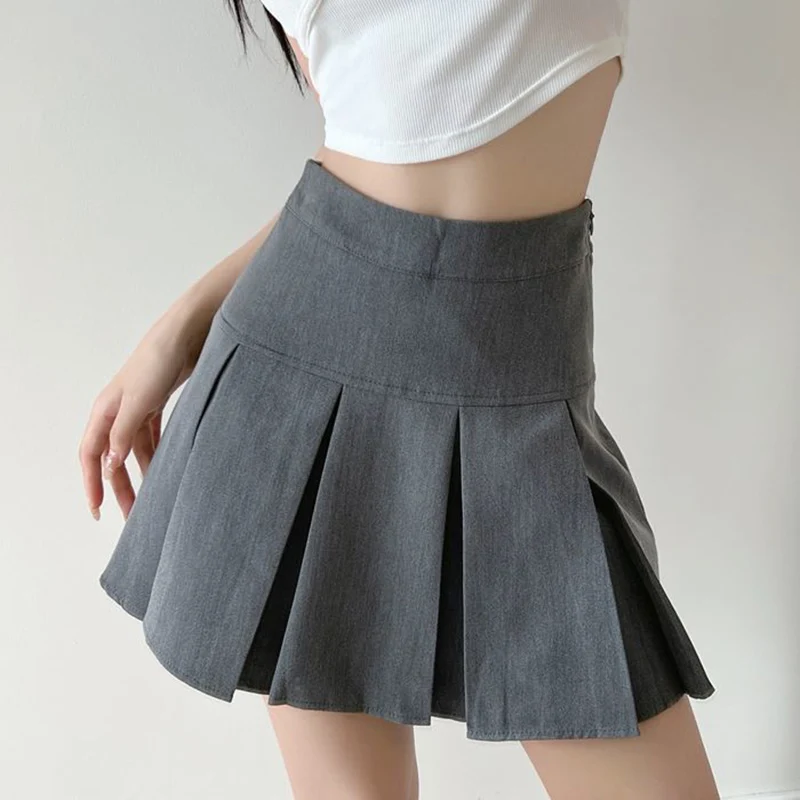 Jmprs High Waist Women Pleated Skirt Summer Fashion Jk Mini Skirts Korean School Uniform Black Grey Zipper Slim Girls Skirt