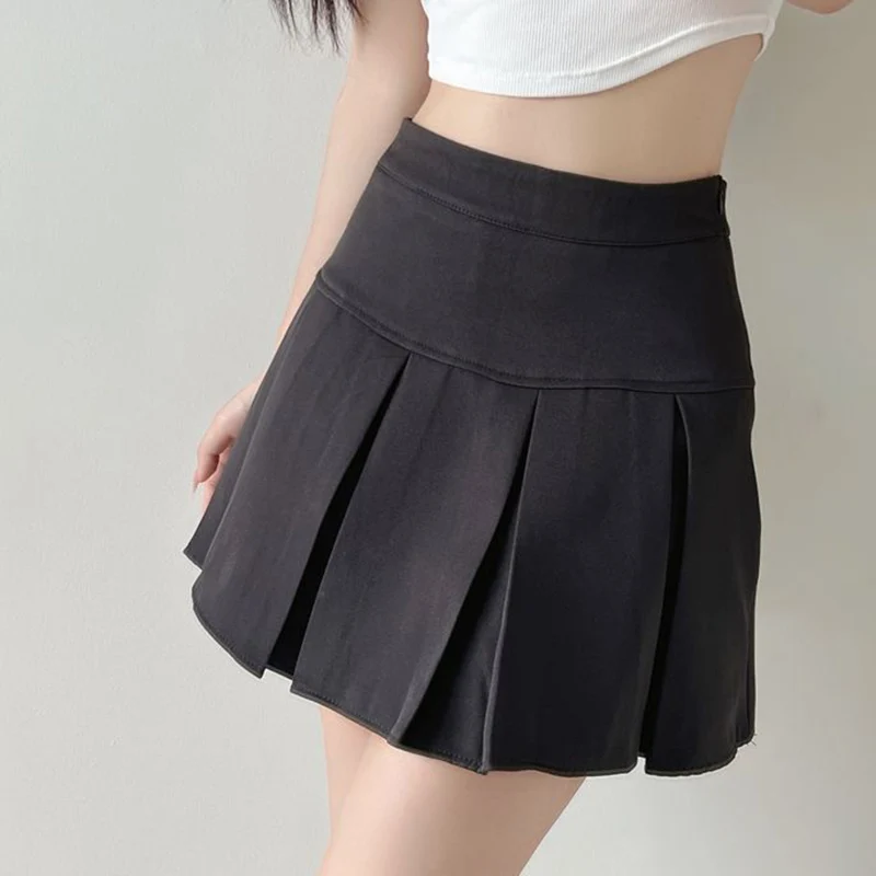 Jmprs High Waist Women Pleated Skirt Summer Fashion Jk Mini Skirts Korean School Uniform Black Grey Zipper Slim Girls Skirt