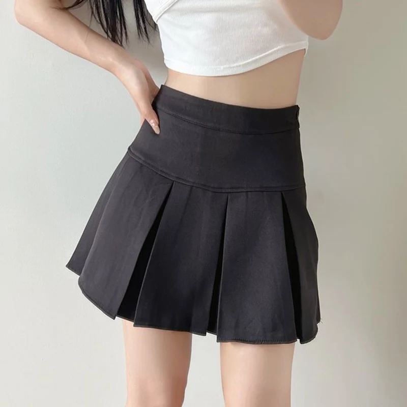 Jmprs High Waist Women Pleated Skirt Summer Fashion Jk Mini Skirts Korean School Uniform Black Grey Zipper Slim Girls Skirt