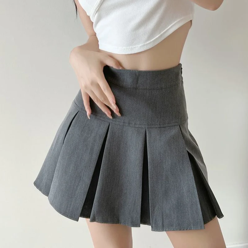 Jmprs High Waist Women Pleated Skirt Summer Fashion Jk Mini Skirts Korean School Uniform Black Grey Zipper Slim Girls Skirt