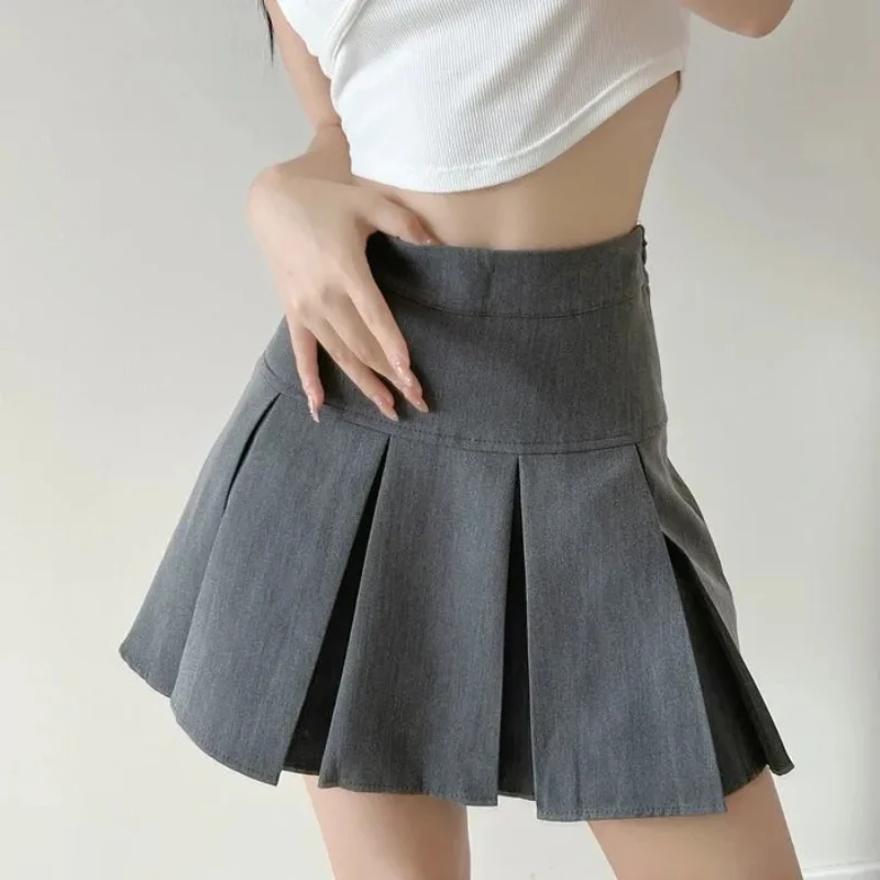Jmprs High Waist Women Pleated Skirt Summer Fashion Jk Mini Skirts Korean School Uniform Black Grey Zipper Slim Girls Skirt