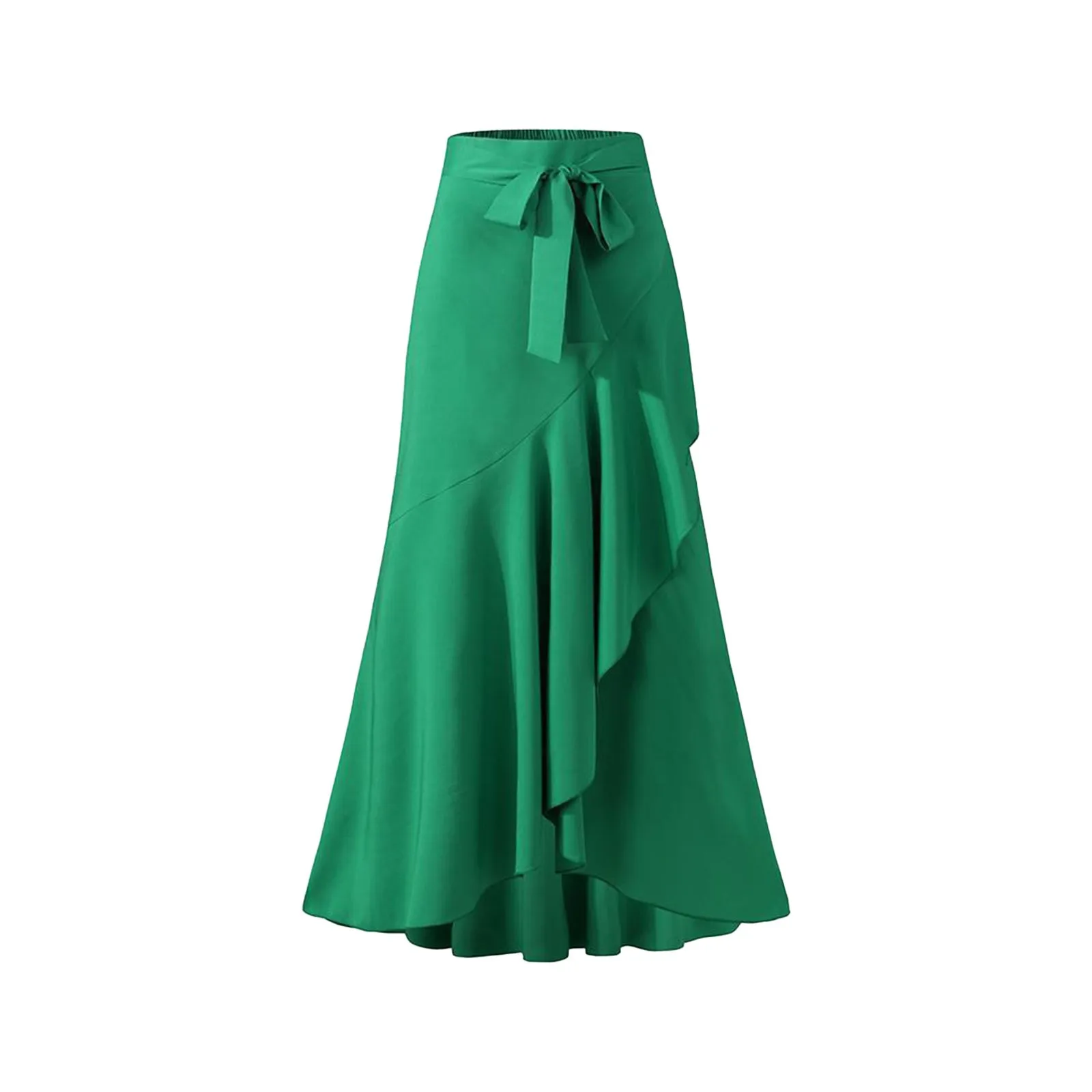 Irregular Ruffle Hem Sexy Skirt For Women Elegant Summer Wrapped Hip Fishtail Skirt High Waistband Solid Color Flowy Skirt