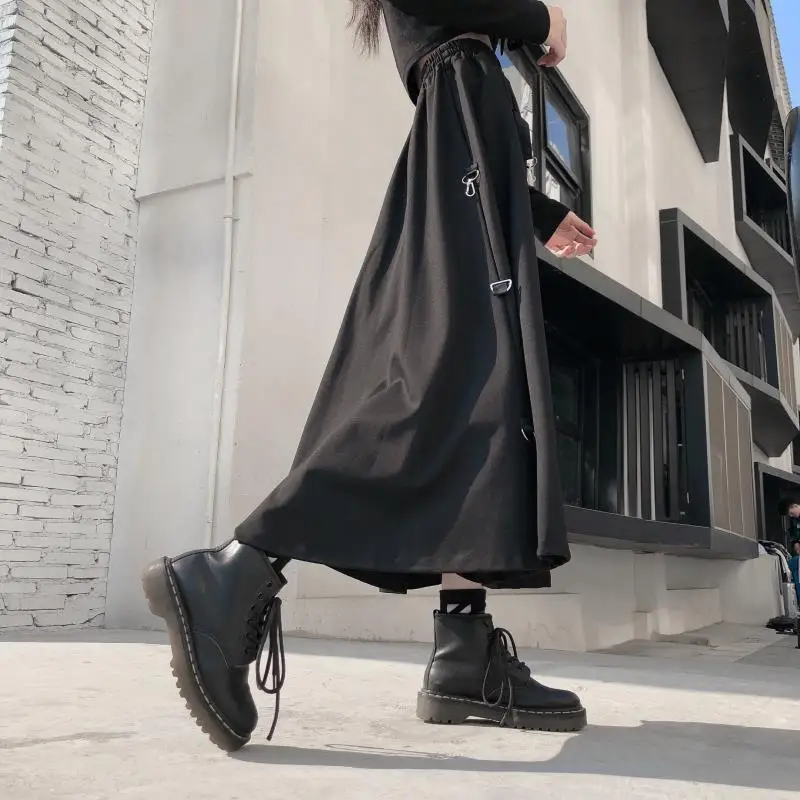 New 2025 Black Skirts Women Harajuku Punk Style High Waist Buckle Irregular Gothic Skirt Woman Hip Hop Streetwear Female