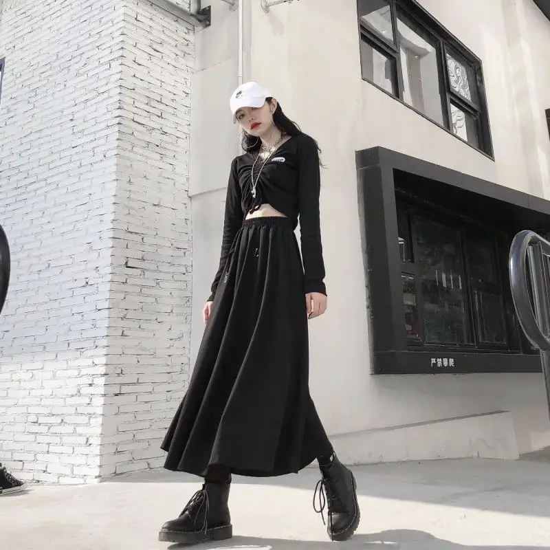 New 2025 Black Skirts Women Harajuku Punk Style High Waist Buckle Irregular Gothic Skirt Woman Hip Hop Streetwear Female