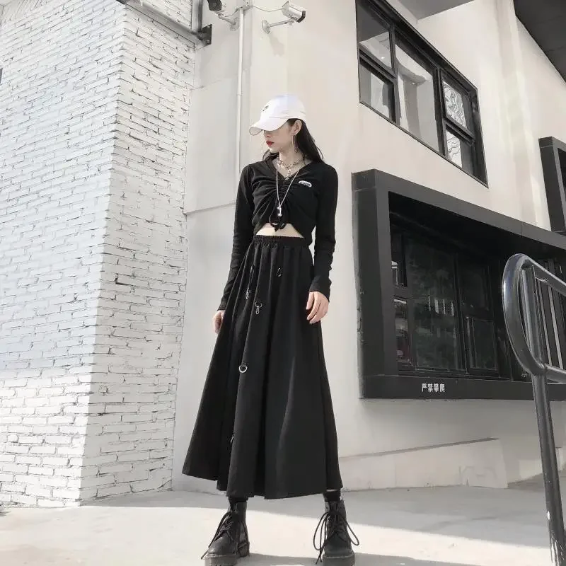 New 2025 Black Skirts Women Harajuku Punk Style High Waist Buckle Irregular Gothic Skirt Woman Hip Hop Streetwear Female