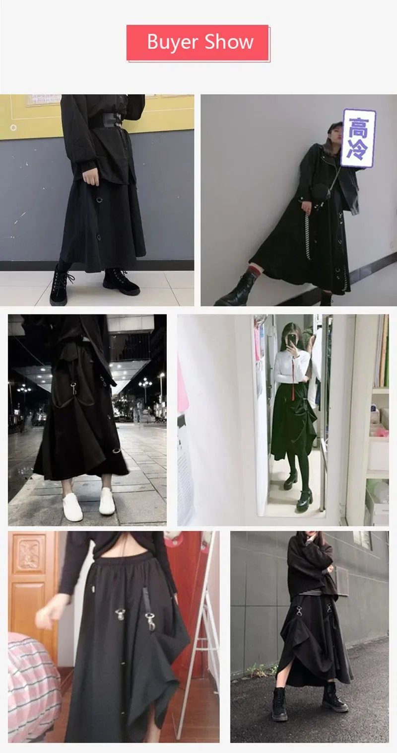 New 2025 Black Skirts Women Harajuku Punk Style High Waist Buckle Irregular Gothic Skirt Woman Hip Hop Streetwear Female
