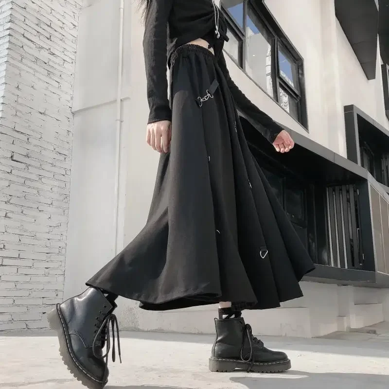 New 2025 Black Skirts Women Harajuku Punk Style High Waist Buckle Irregular Gothic Skirt Woman Hip Hop Streetwear Female