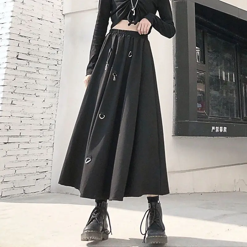 New 2025 Black Skirts Women Harajuku Punk Style High Waist Buckle Irregular Gothic Skirt Woman Hip Hop Streetwear Female