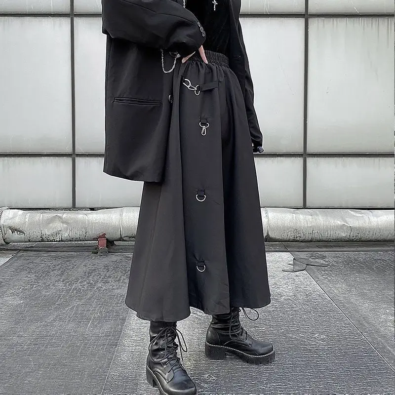 New 2025 Black Skirts Women Harajuku Punk Style High Waist Buckle Irregular Gothic Skirt Woman Hip Hop Streetwear Female