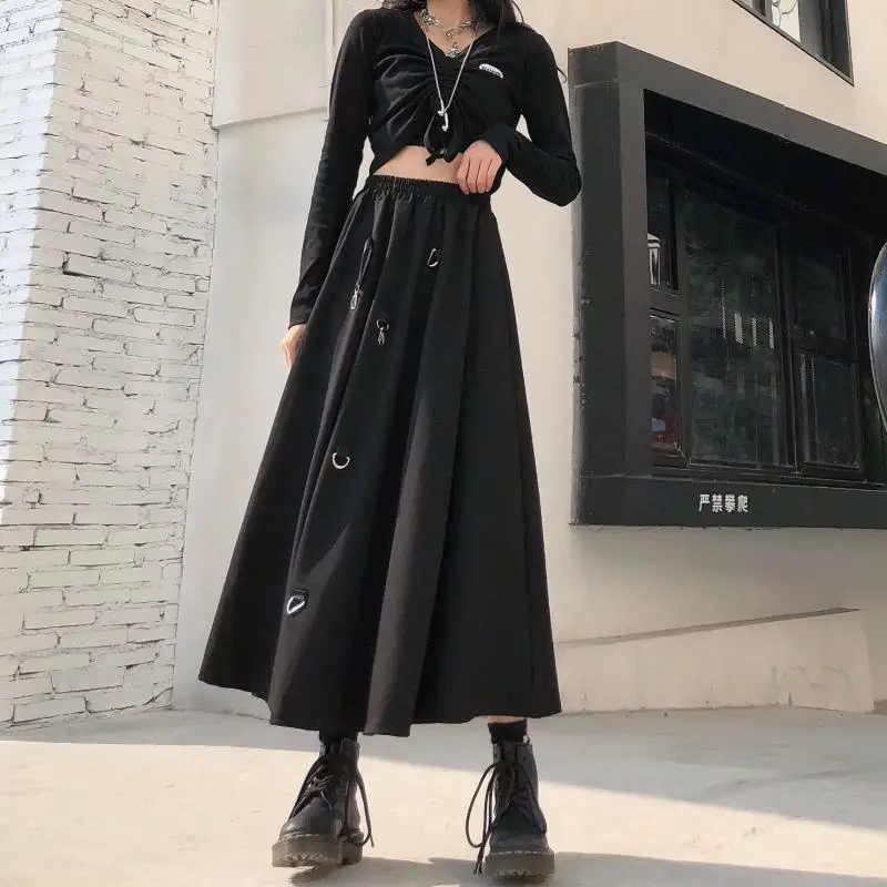 New 2025 Black Skirts Women Harajuku Punk Style High Waist Buckle Irregular Gothic Skirt Woman Hip Hop Streetwear Female
