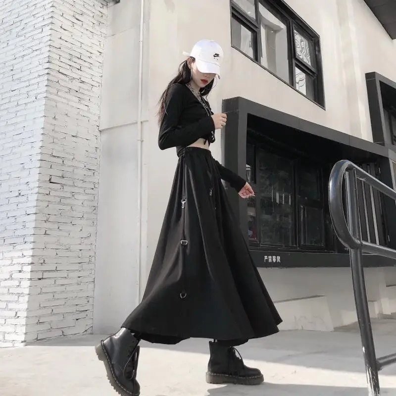 New 2025 Black Skirts Women Harajuku Punk Style High Waist Buckle Irregular Gothic Skirt Woman Hip Hop Streetwear Female