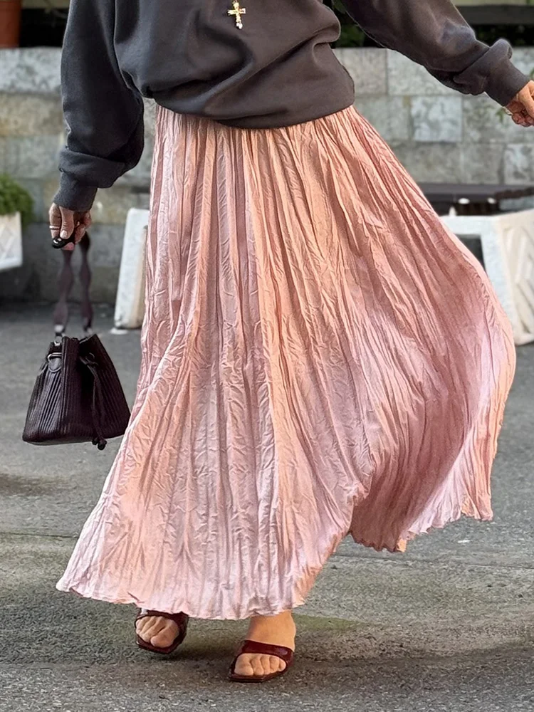 Streamgirl Women Summer Skirts Long Pleated A Line Elegant Solid Big Swing Maxi Skirt Ladies Blue White Beach Skirt Women Luxury