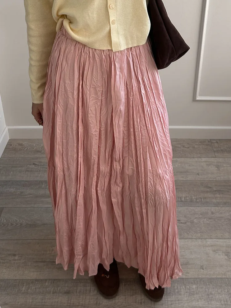 Streamgirl Women Summer Skirts Long Pleated A Line Elegant Solid Big Swing Maxi Skirt Ladies Blue White Beach Skirt Women Luxury