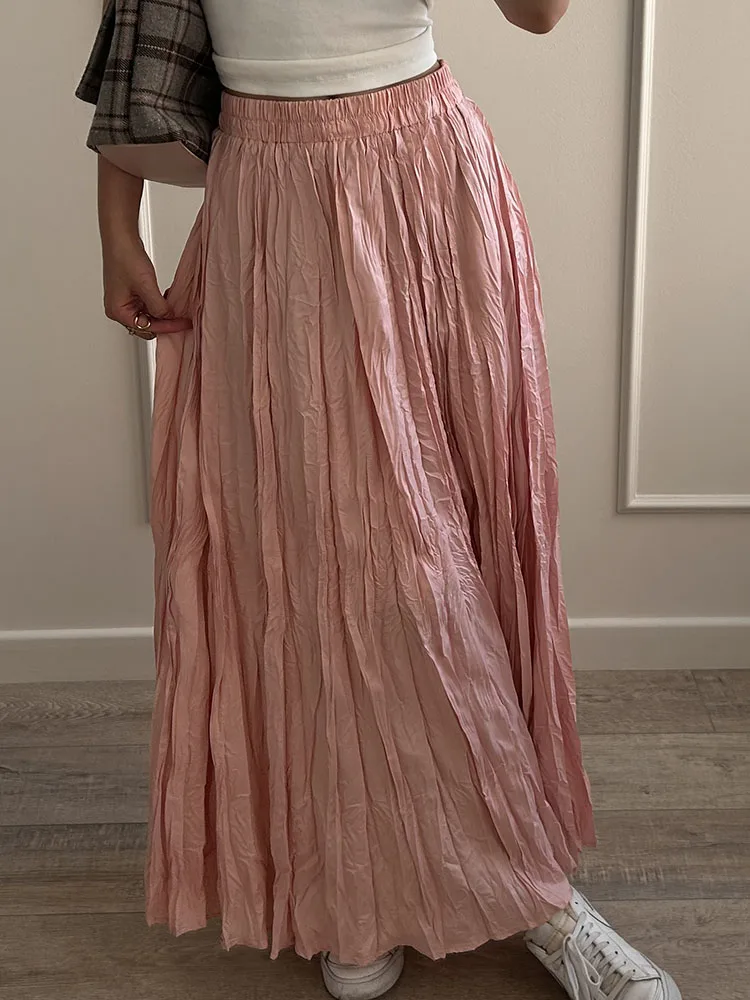Streamgirl Women Summer Skirts Long Pleated A Line Elegant Solid Big Swing Maxi Skirt Ladies Blue White Beach Skirt Women Luxury