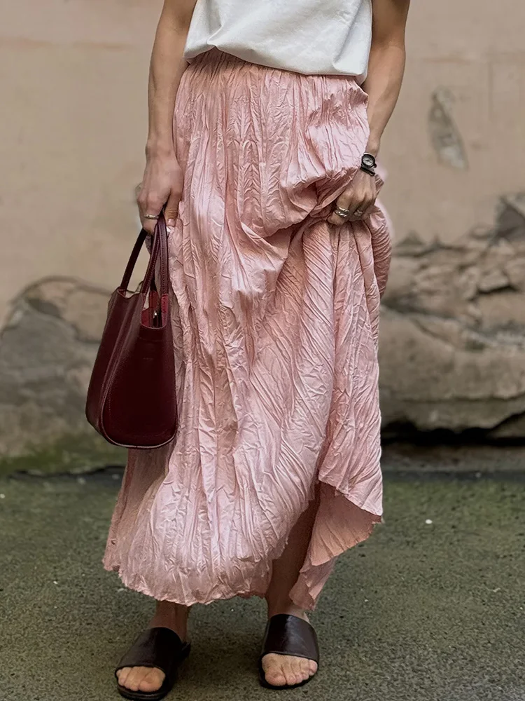 Streamgirl Women Summer Skirts Long Pleated A Line Elegant Solid Big Swing Maxi Skirt Ladies Blue White Beach Skirt Women Luxury