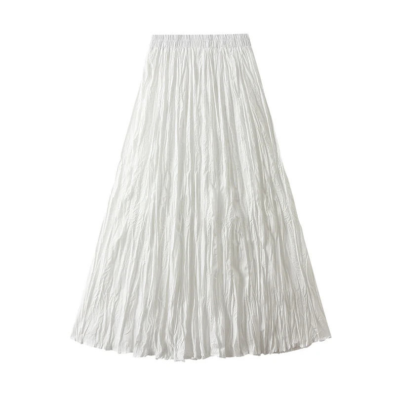 Streamgirl Women Summer Skirts Long Pleated A Line Elegant Solid Big Swing Maxi Skirt Ladies Blue White Beach Skirt Women Luxury