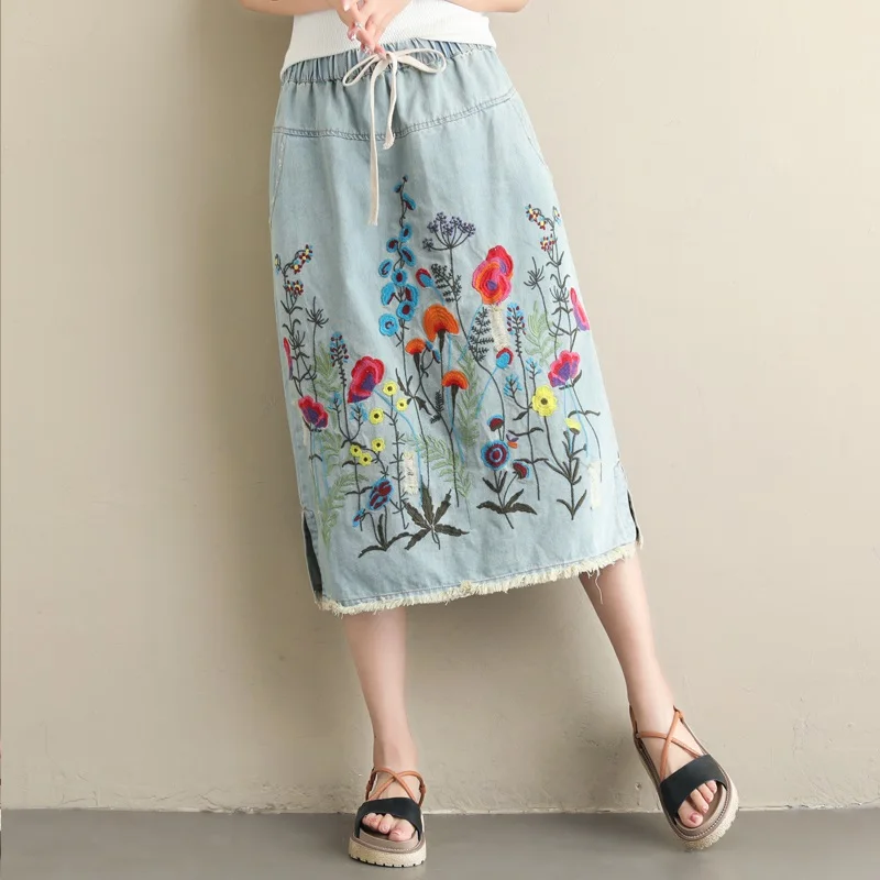 2026 vintage high waist spring summer autumn saias femininas casual loose long denim skirt women skirts female clothes