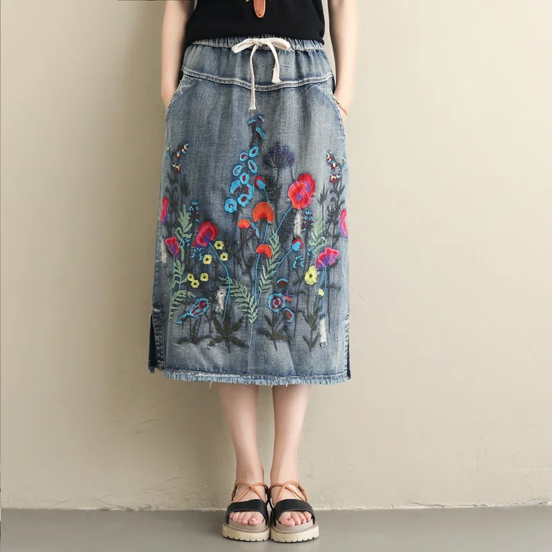 2026 vintage high waist spring summer autumn saias femininas casual loose long denim skirt women skirts female clothes