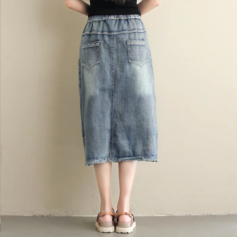 2026 vintage high waist spring summer autumn saias femininas casual loose long denim skirt women skirts female clothes