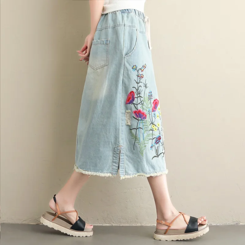2026 vintage high waist spring summer autumn saias femininas casual loose long denim skirt women skirts female clothes