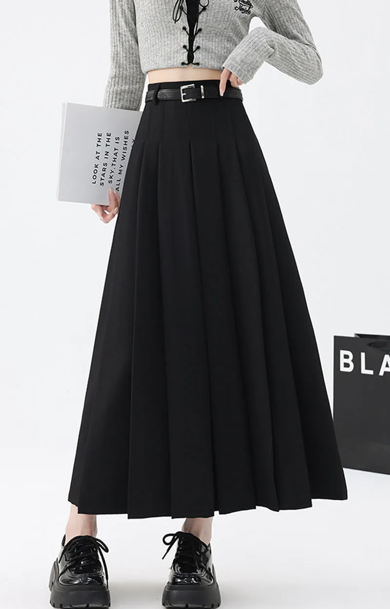 2026 New Women's Pleated Maxi Skirts Autumn High Waisted Zipper Jk Long Skirt Woman Elegant Loose Design Big Swing A-Line Skirts