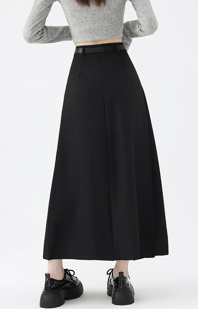 2026 New Women's Pleated Maxi Skirts Autumn High Waisted Zipper Jk Long Skirt Woman Elegant Loose Design Big Swing A-Line Skirts