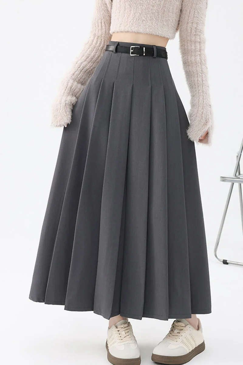 2026 New Women's Pleated Maxi Skirts Autumn High Waisted Zipper Jk Long Skirt Woman Elegant Loose Design Big Swing A-Line Skirts